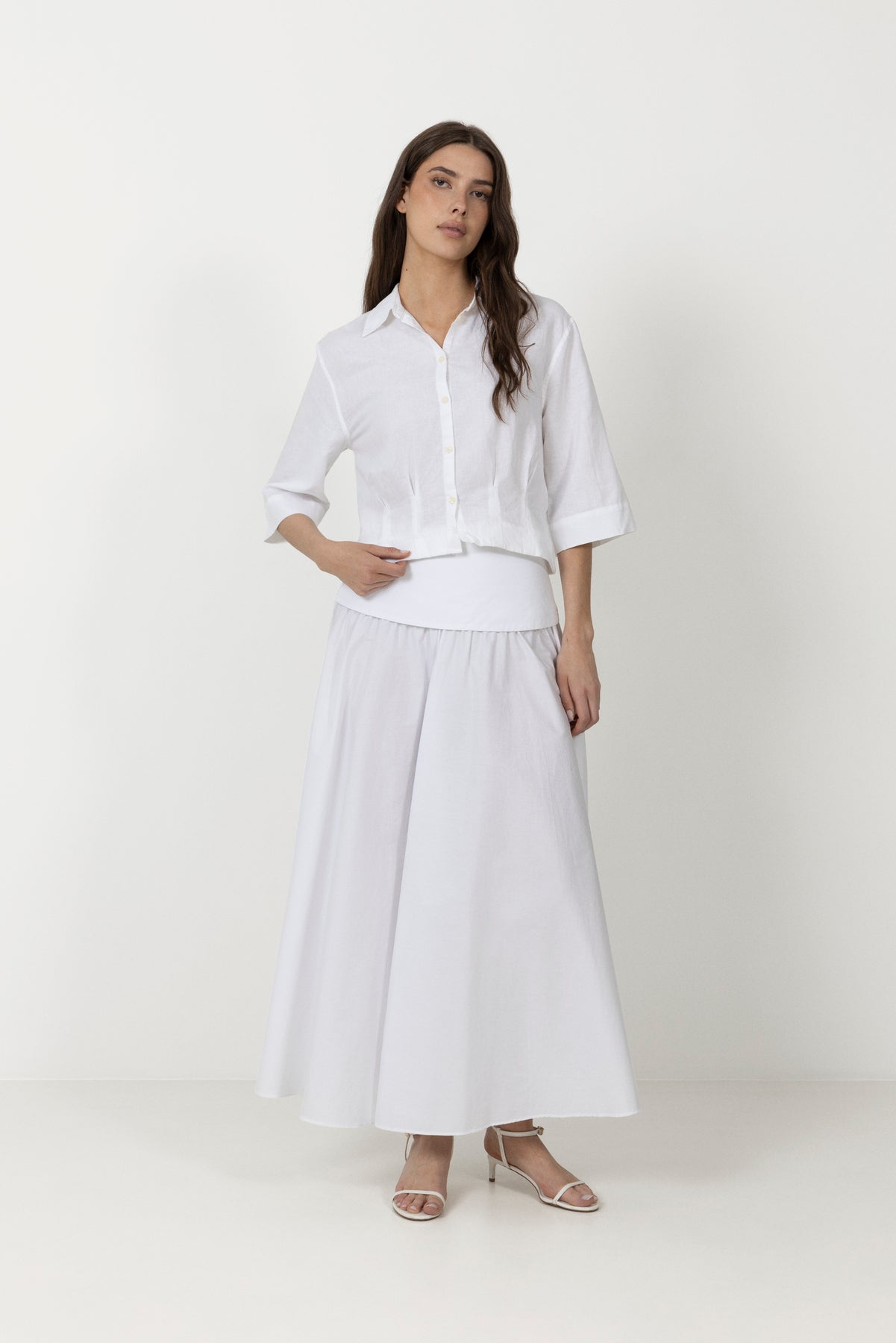 Cleo Regular 3/4 Cropped Shirt B - Bright White
