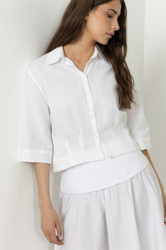 Cleo Regular 3/4 Cropped Shirt B - Bright White