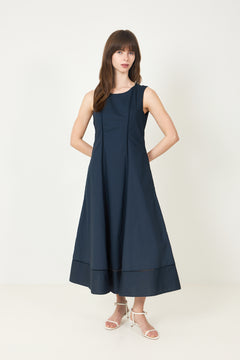 Delia Reg Sl Midi Ladder Stitch Dress - Dark Sapphire
