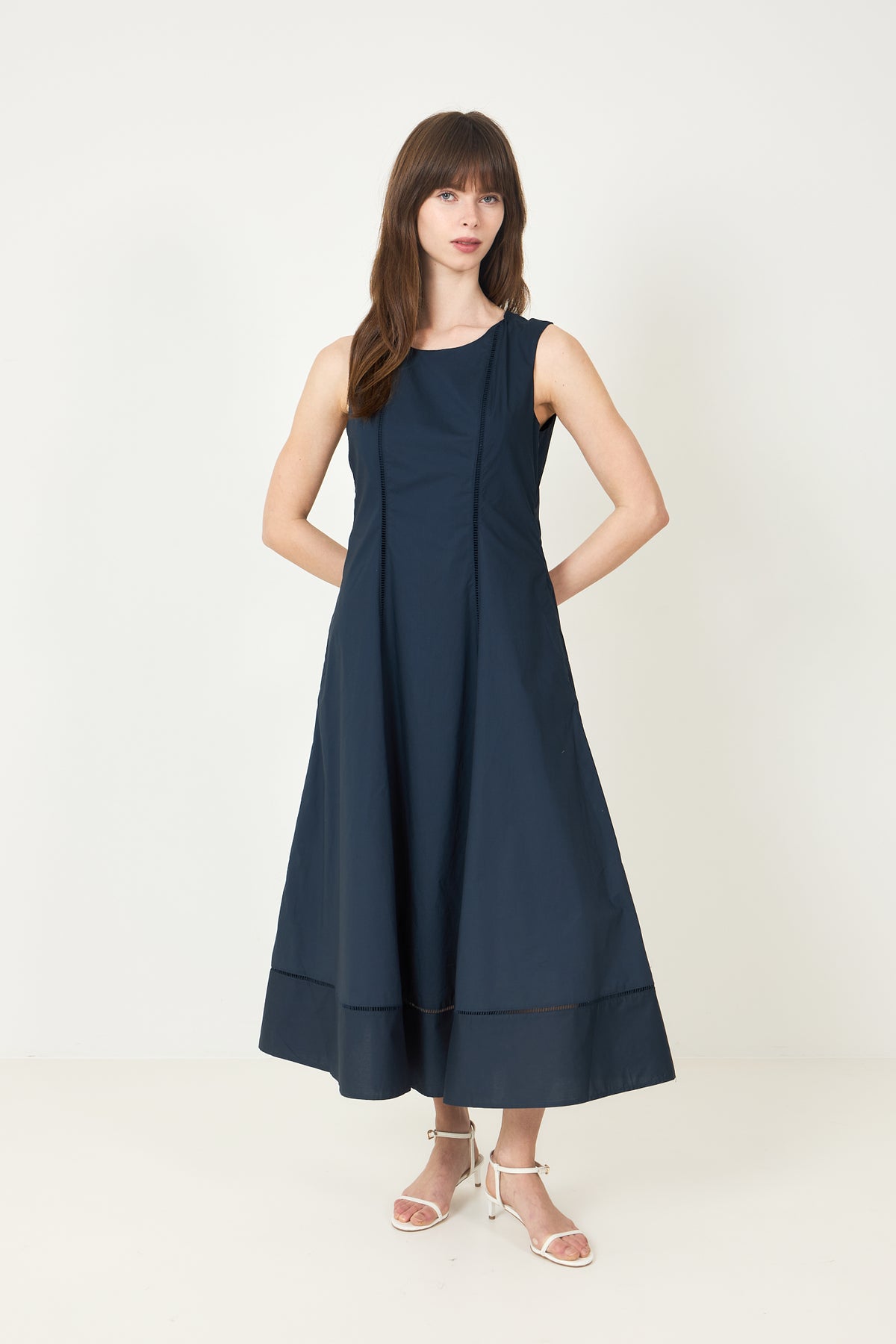 Delia Reg Sl Midi Ladder Stitch Dress - Dark Sapphire