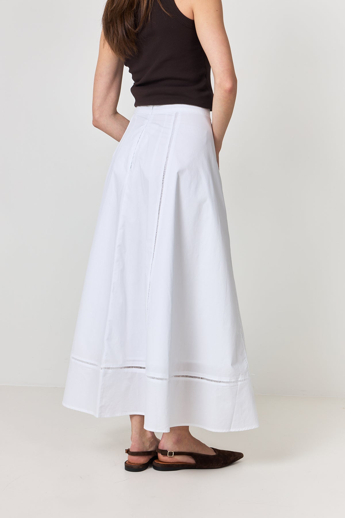 Delia Ankle Ladder Stitch Skirt B - Bright White