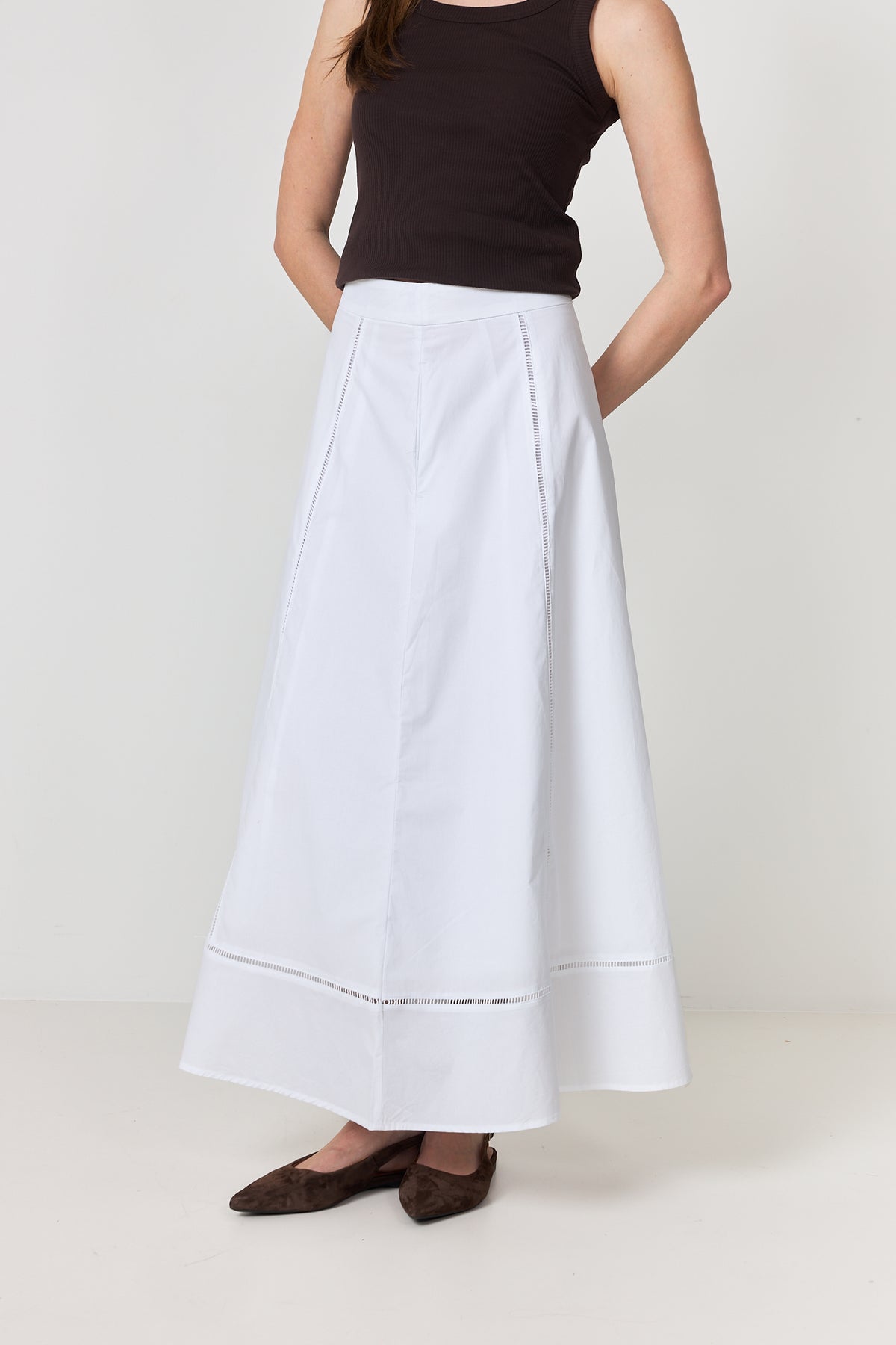 Delia Ankle Ladder Stitch Skirt B - Bright White