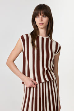 Lina Sl Knit O-Neck - Birch Cherry Mahogany
