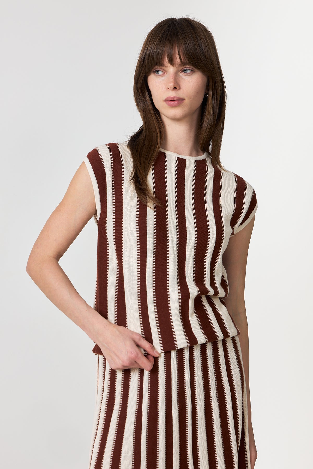 Lina Sl Knit O-Neck - Birch Cherry Mahogany