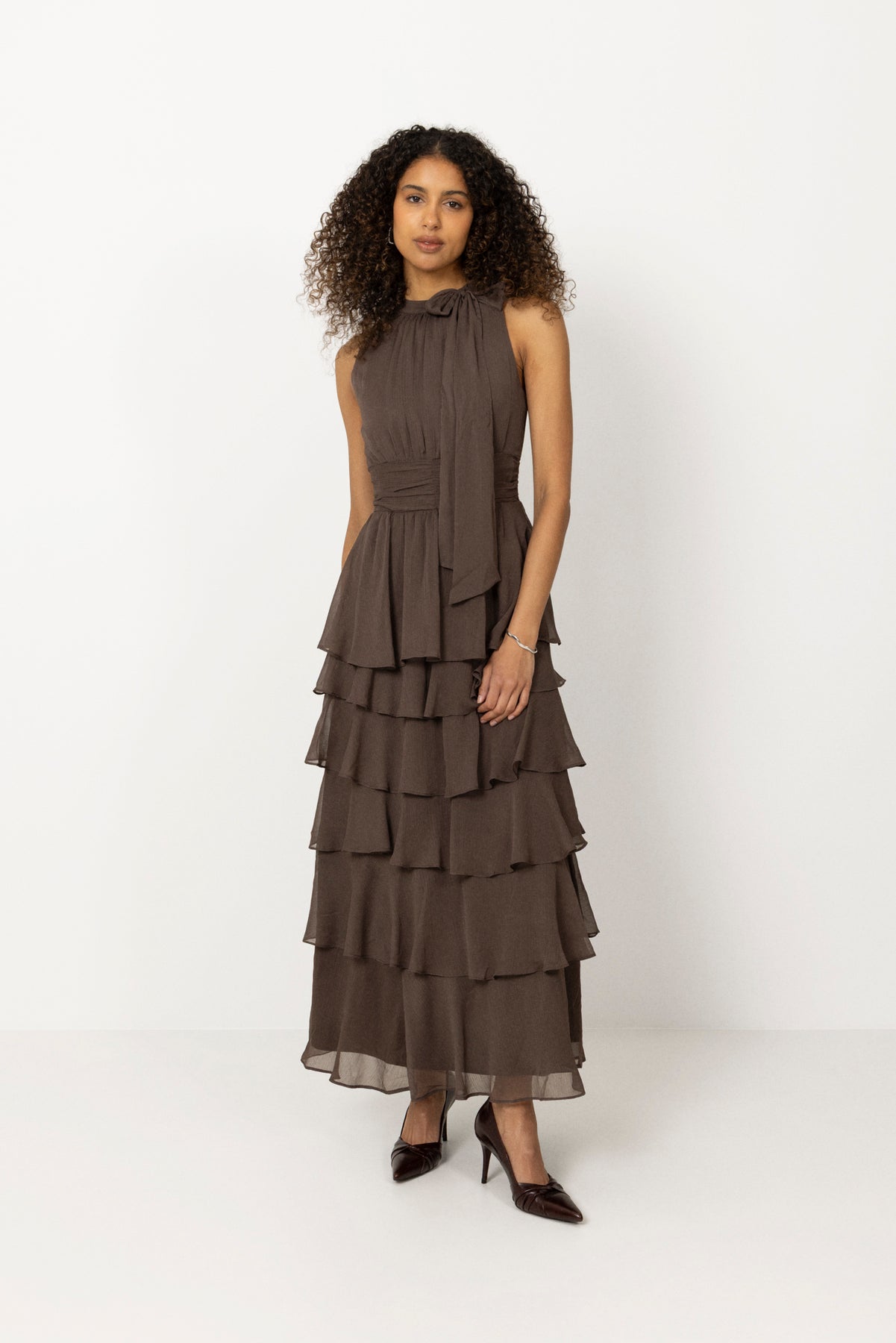 Marli Solid Chiffon Dress - Dusty Brown