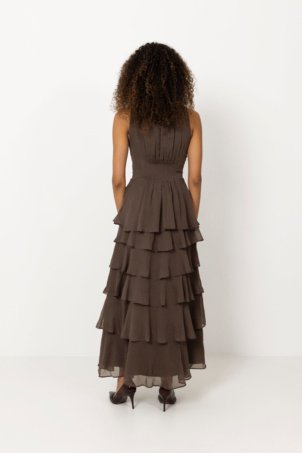 Marli Solid Chiffon Dress - Dusty Brown