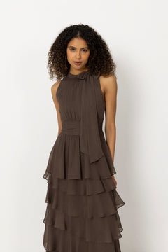 Marli Solid Chiffon Dress - Dusty Brown