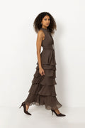 Marli Solid Chiffon Dress - Dusty Brown