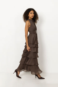 Marli Solid Chiffon Dress - Dusty Brown