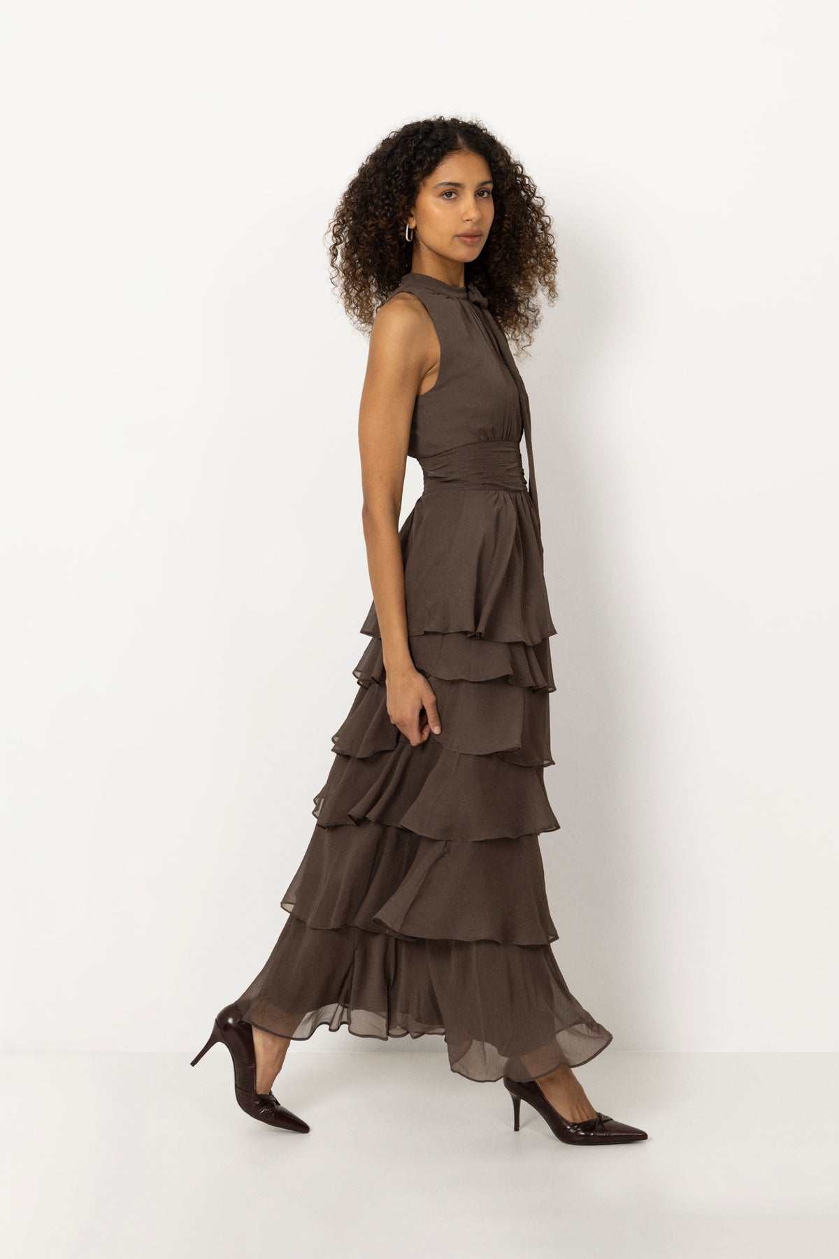 Marli Solid Chiffon Dress - Dusty Brown