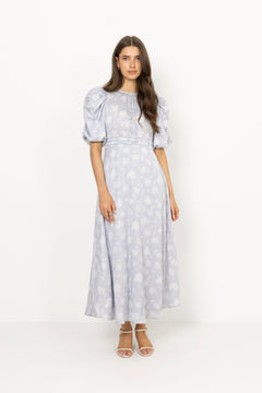 Kikka Faded Flower Dress - Light Blue