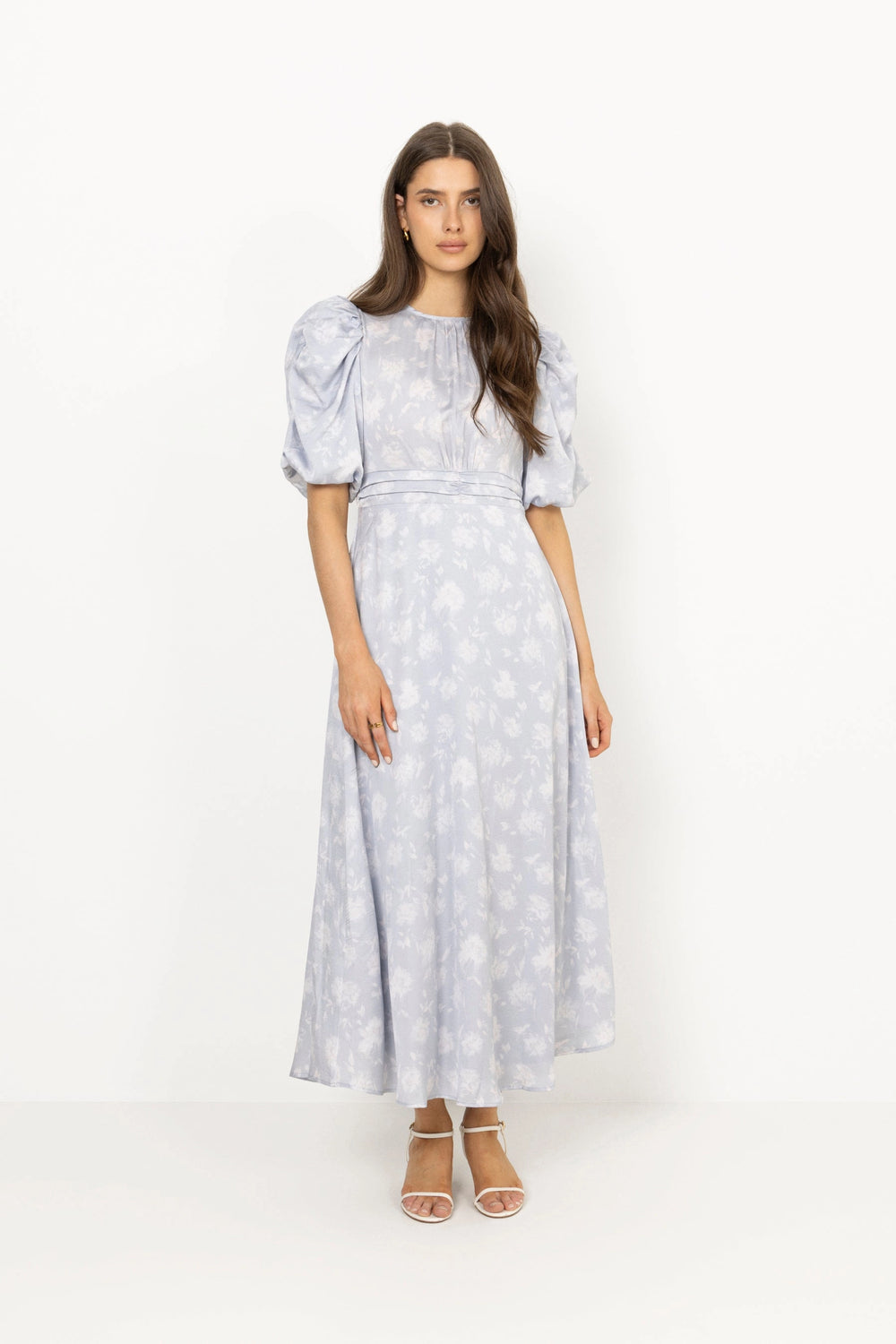 Kikka Faded Flower Dress - Light Blue