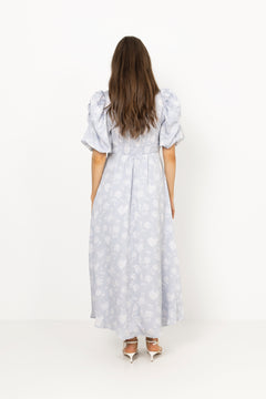 Kikka Faded Flower Dress - Light Blue