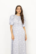 Kikka Faded Flower Dress - Light Blue