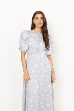 Kikka Faded Flower Dress - Light Blue