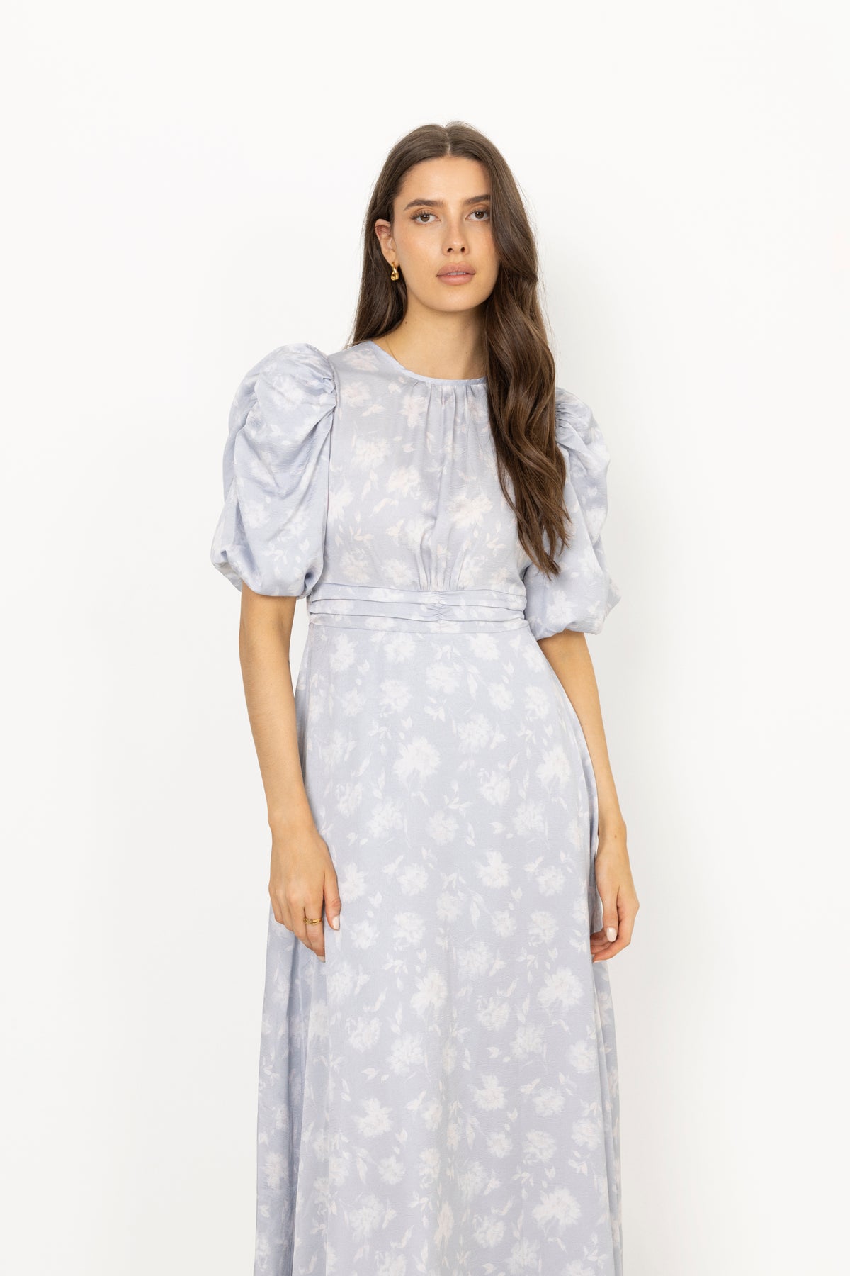 Kikka Faded Flower Dress - Light Blue