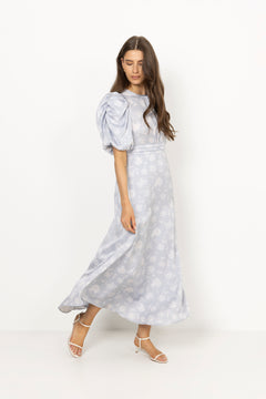 Kikka Faded Flower Dress - Light Blue