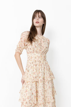 Sable Meadow Printed Dress - Creme