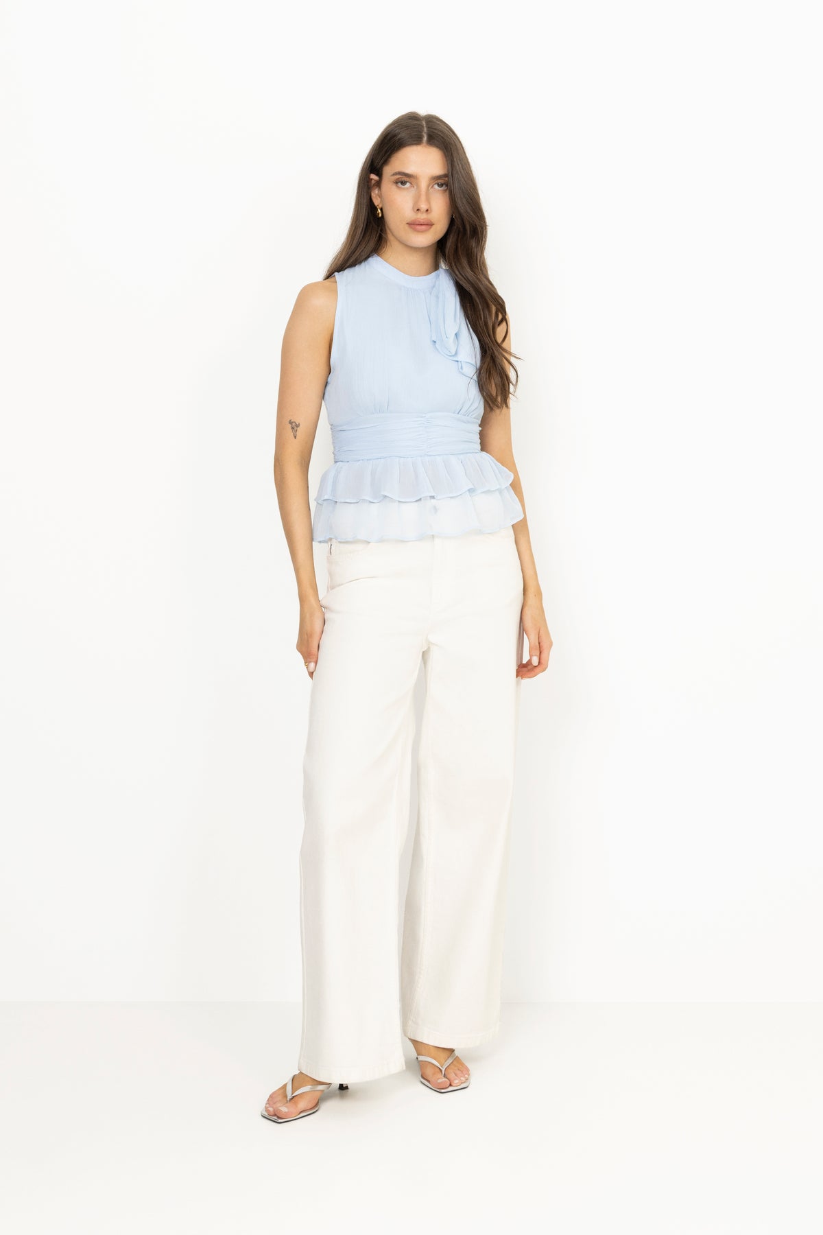 Ansol Solid Chiffon Top - Light Blue