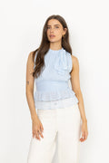 Ansol Solid Chiffon Top - Light Blue