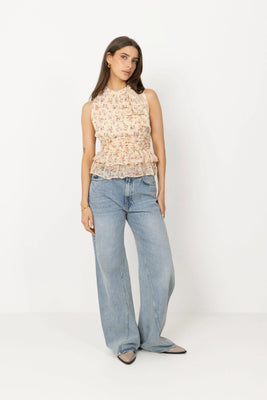 Ansol Meadow Printed Top - Creme
