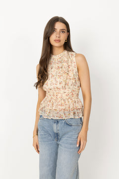 Ansol Meadow Printed Top - Creme