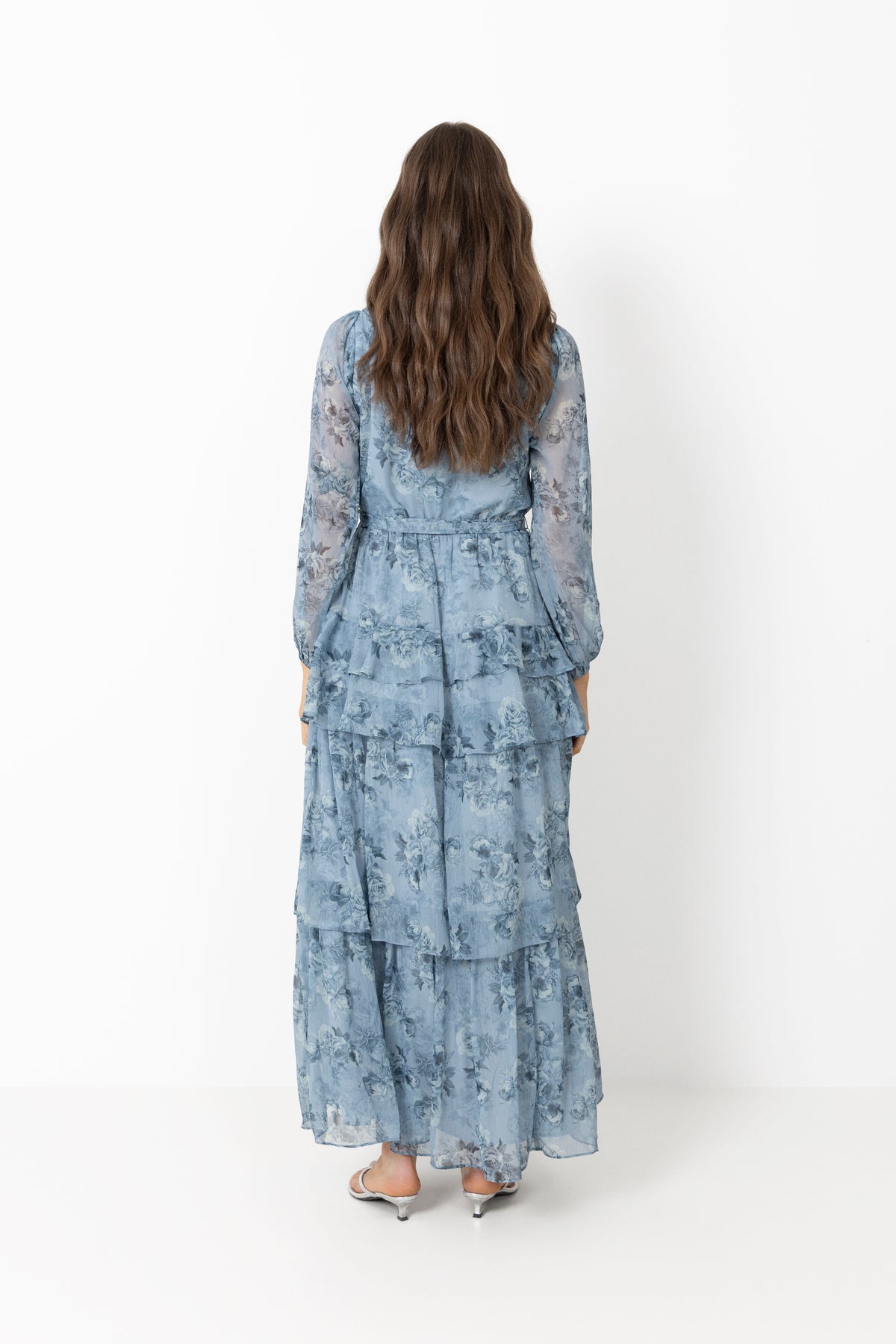 Denila Crepe Print Dress - Dusty Blue