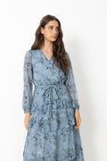 Denila Crepe Print Dress - Dusty Blue