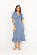 Illana Heavy Sateen Dress - Smoke Blue