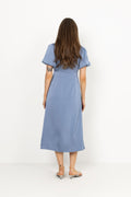 Illana Heavy Sateen Dress - Smoke Blue
