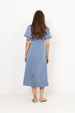Illana Heavy Sateen Dress - Smoke Blue