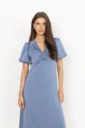 Illana Heavy Sateen Dress - Smoke Blue