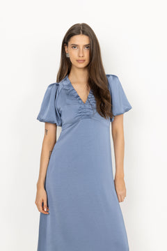 Illana Heavy Sateen Dress - Smoke Blue