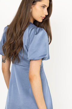 Illana Heavy Sateen Dress - Smoke Blue