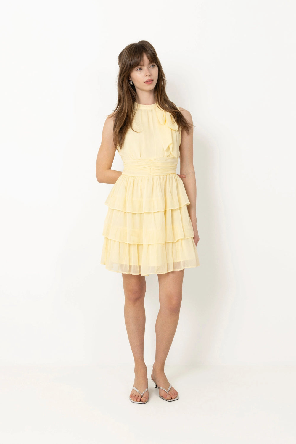 May Solid Chiffon Dress - Light Yellow