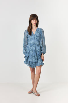 Mabella Crepe Print Dress - Dusty Blue