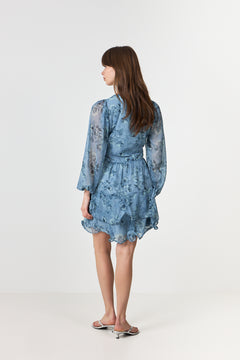 Mabella Crepe Print Dress - Dusty Blue