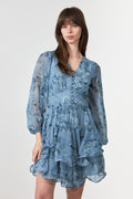 Mabella Crepe Print Dress - Dusty Blue