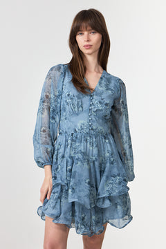 Mabella Crepe Print Dress - Dusty Blue