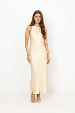 Celinie Heavy Sateen Dress - Light Yellow