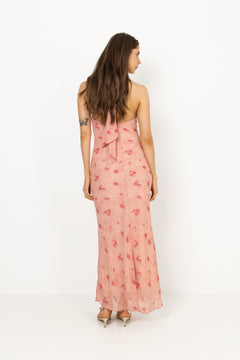 Fiona Blurred Flower Halter Neck Dress - Light Pink