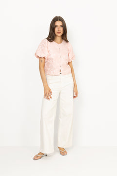 Aisa Soft Brocade Blouse - Light Pink