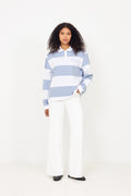 W. Thin Cotton Rugby Shirt - White And Vintage Blue Stripes