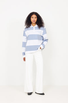 W. Thin Cotton Rugby Shirt - White And Vintage Blue Stripes