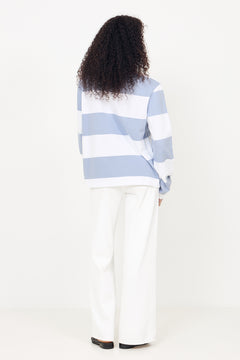 W. Thin Cotton Rugby Shirt - White And Vintage Blue Stripes