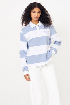 W. Thin Cotton Rugby Shirt - White And Vintage Blue Stripes
