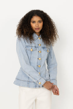 Tia Fitted Denim Shirt - Light Wash Blue