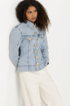 Tia Fitted Denim Shirt - Light Wash Blue