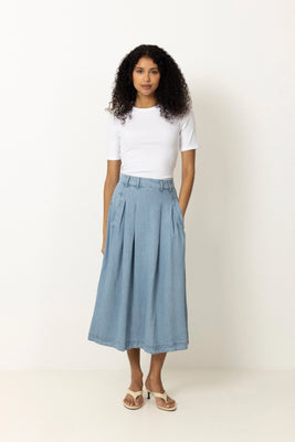 Tillycc Anya Pleat Skirt - Fade Denim