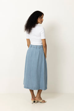 Tillycc Anya Pleat Skirt - Fade Denim